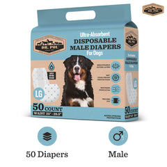 Pañales Dr. Pol para perros machos con indicador de humedad para saber cuándo cambiar.