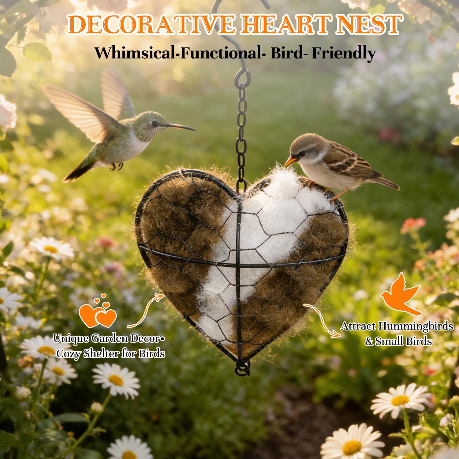 DreaVant Corazón Nido Alpaca, fácil de colgar para refugio de aves.