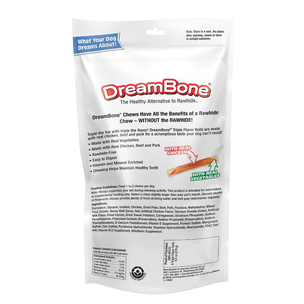 DreamBone Rollos Triple Sabor Res: sabor delicioso y dientes más limpios al masticar.