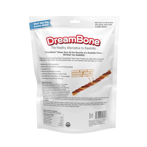 DreamBone Twisties de tres sabores, masticables-verduras, sabor natural para perros curiosos