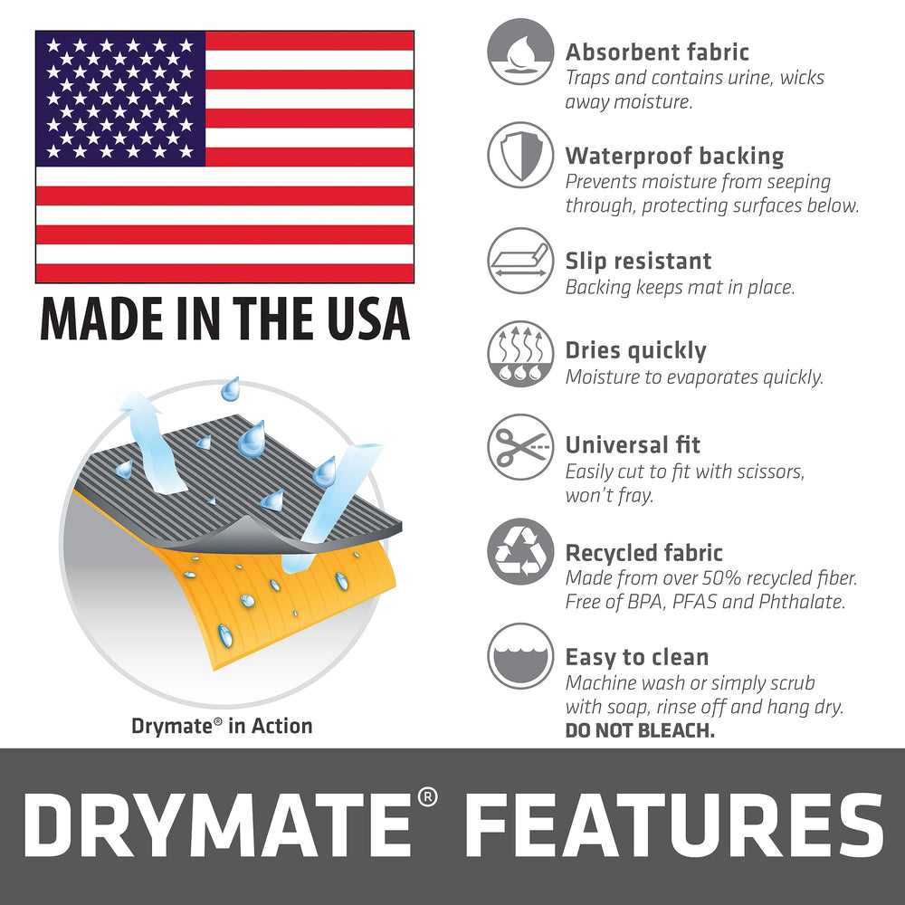 Drymate: diseño de 30x45 pulgadas para ajuste seguro dentro de jaulas estándar.