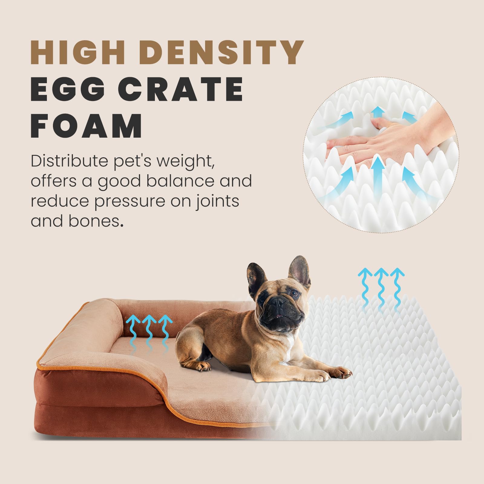 Cama DUMOS para perros XL, vista lateral, acolchado cómodo para dormir.