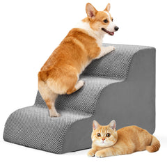 DUMOS escalera para perros de 3 pasos curvo, subida suave para mascotas pequeñas.
