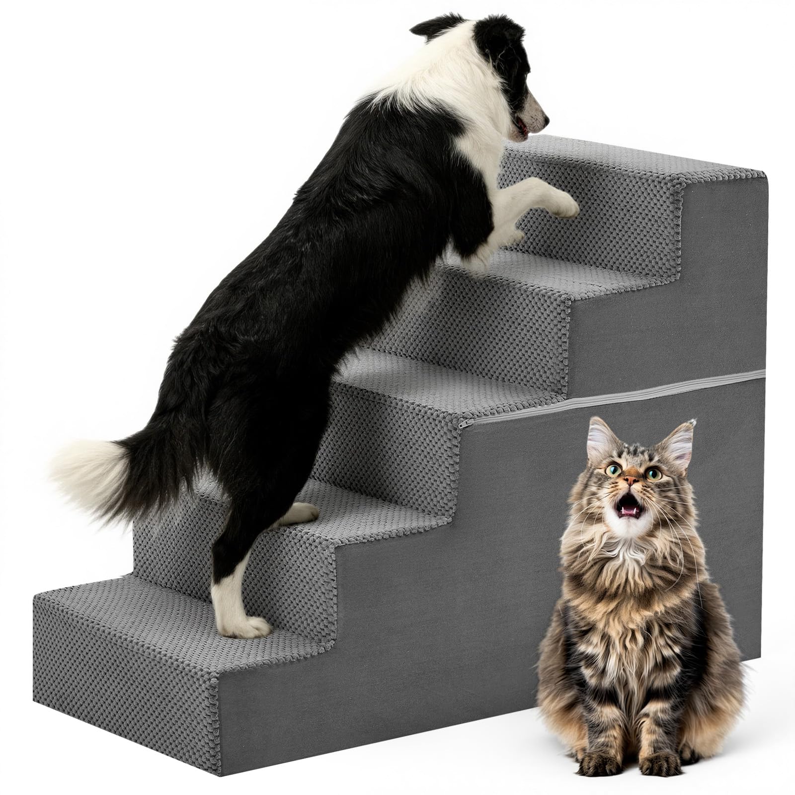 DUMOS escalera para perros de 5 pasos con superficie antideslizante para mayor seguridad.