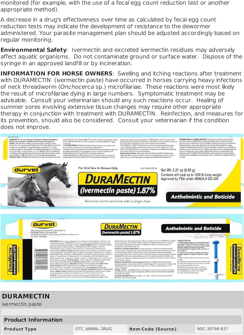 Presentación de 0.21 oz de Durvet Duramectin para caballos