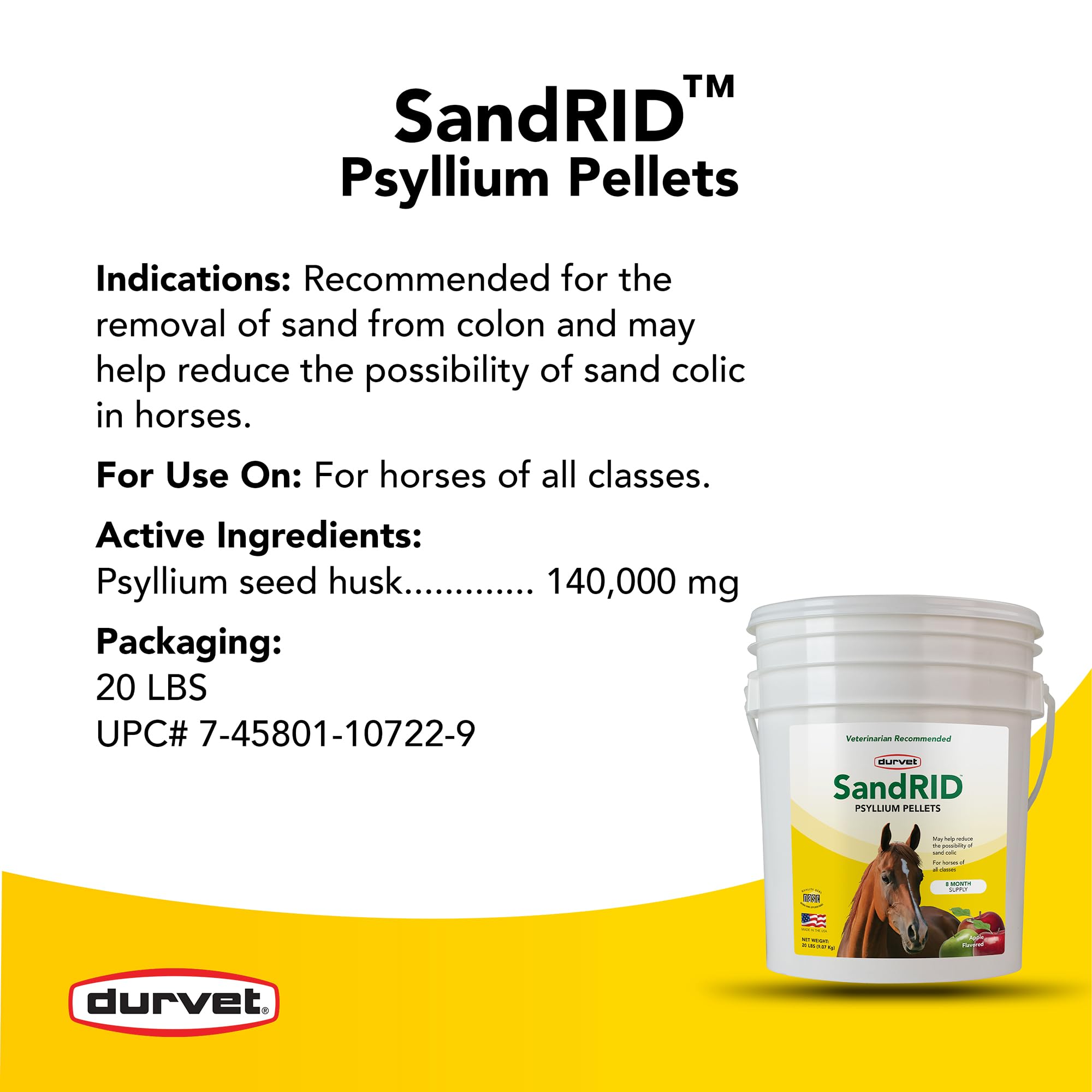 Pellets de psyllium de Durvet con textura para consumo cómodo.