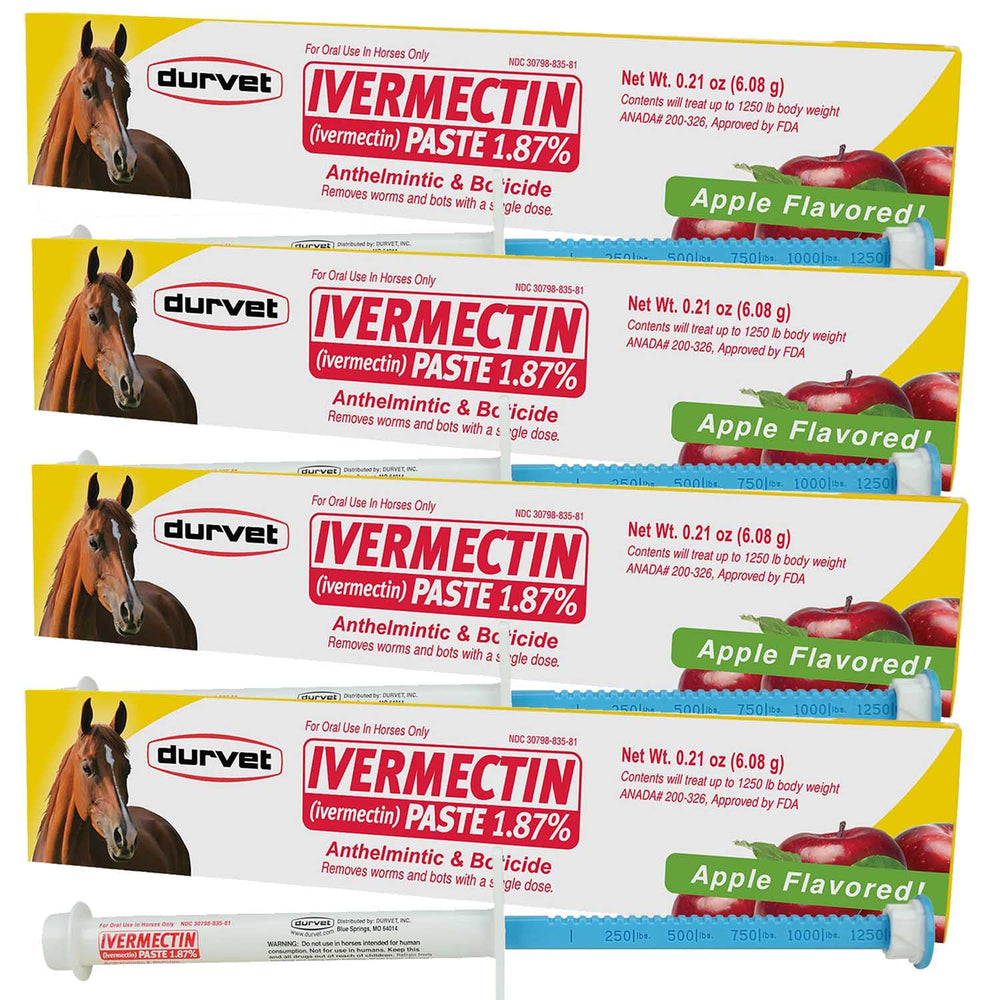 Durvet Ivermectina 4-paquetes, pasta-gel, protección parasitaria para caballos