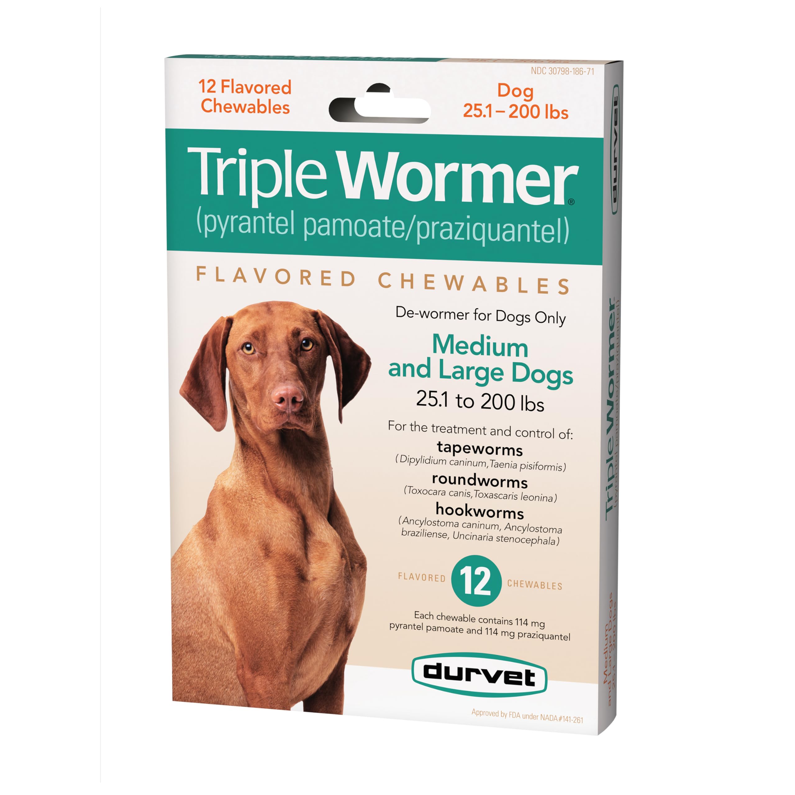 Durvet Triple Wormer para perro mediano, tableta masticable