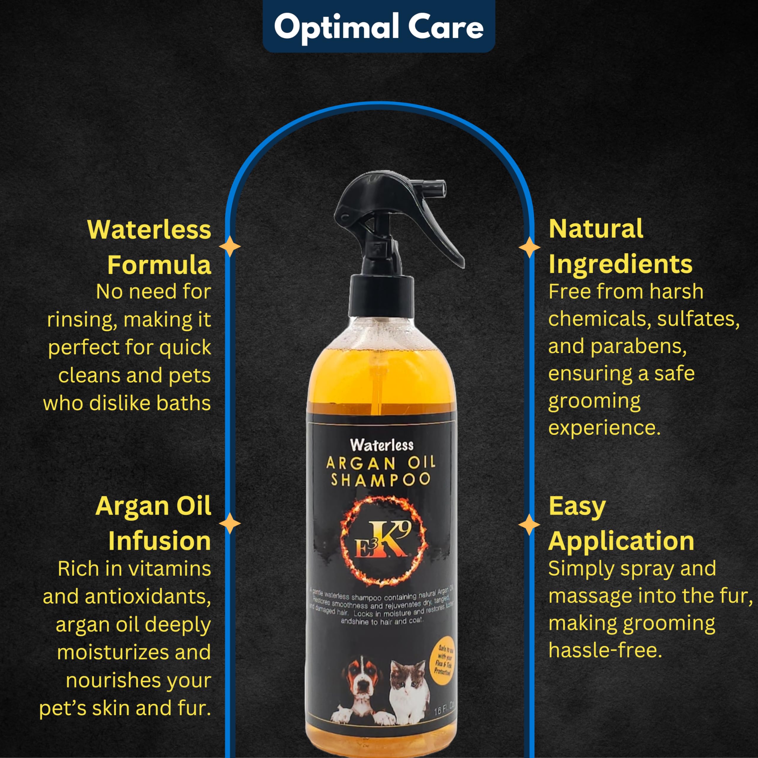 E3 champú sin agua facilita la aplicación para mascotas con aroma agradable.