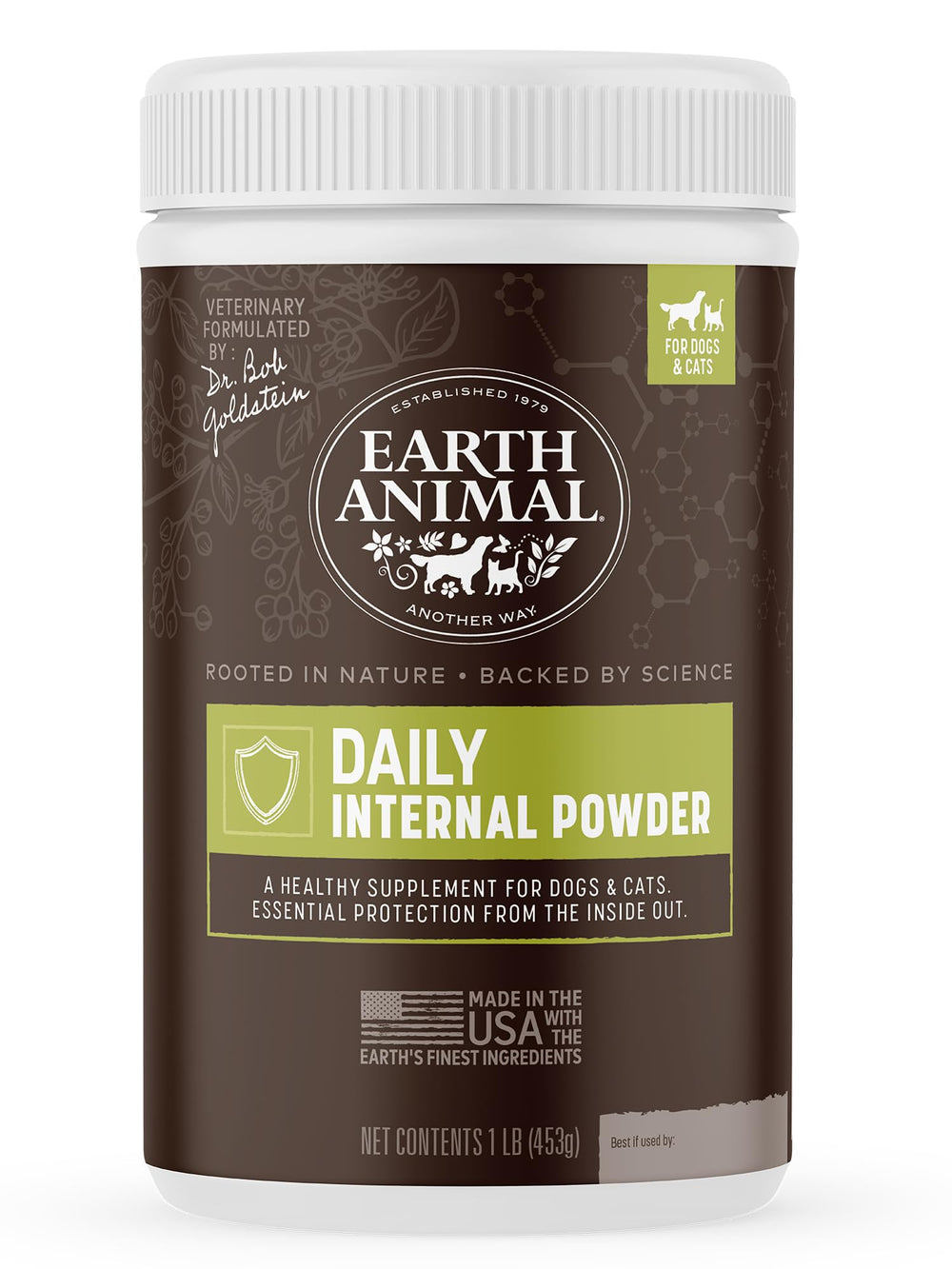 Earth Animal Apothecary polvo interno diario para perros y gatos, apoyo nutricional