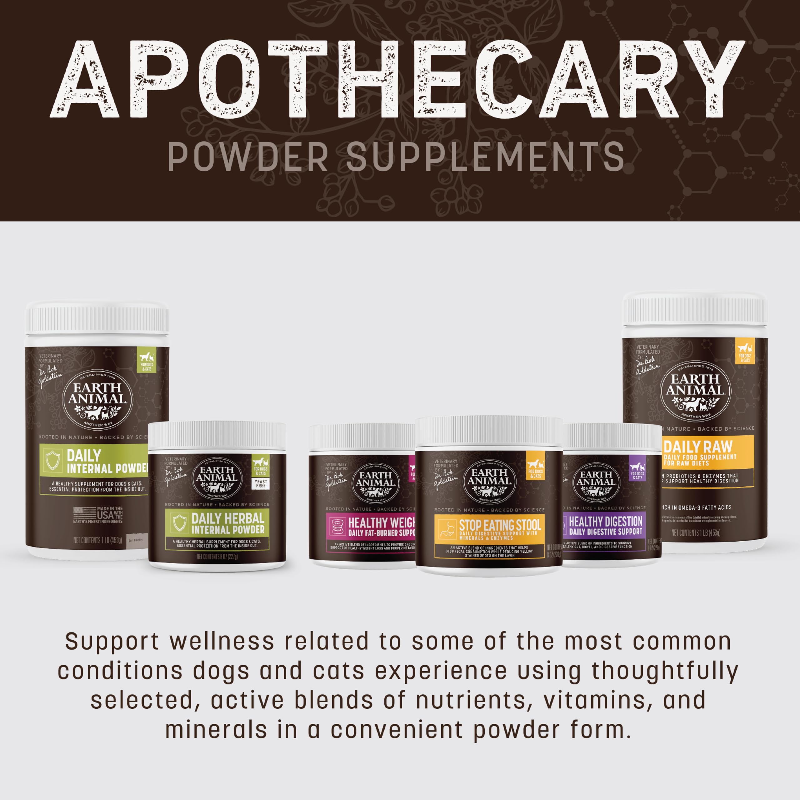 Earth Animal Apothecary Powder mide porciones para perros y gatos, uso sencillo.