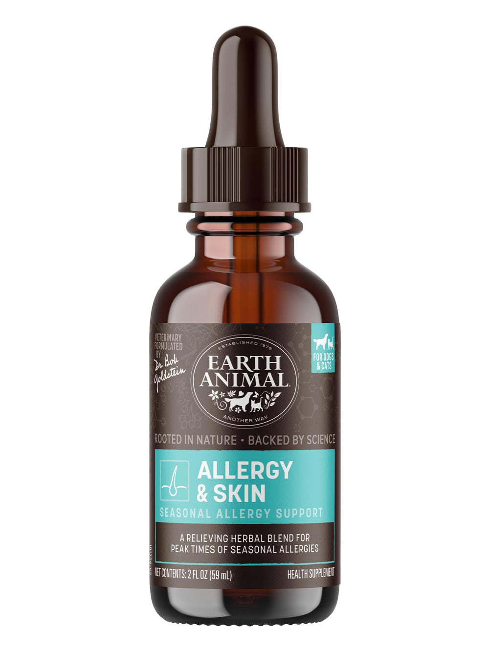 Earth Animal Apothecary gotero de suplemento líquido para alergias en perros y gatos