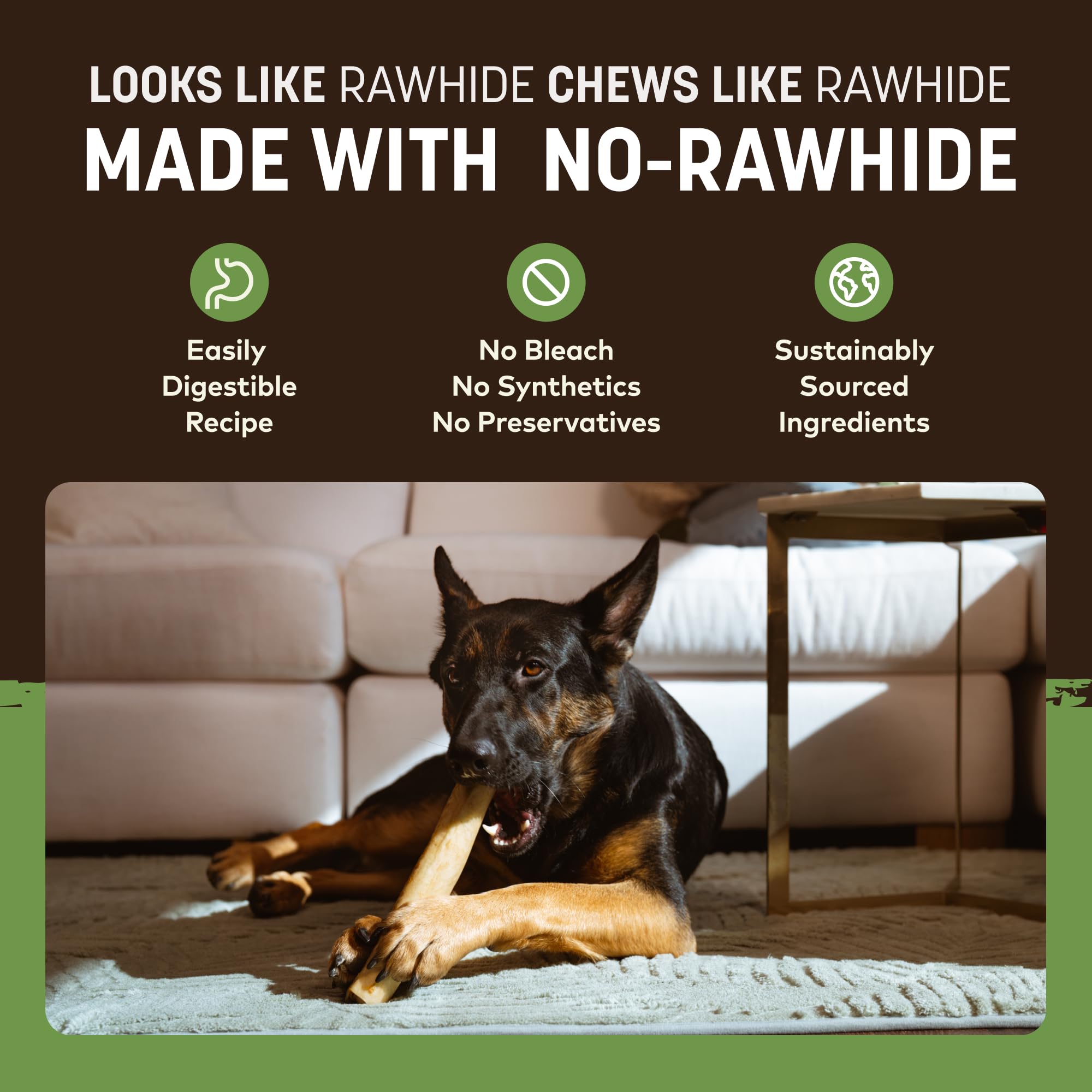 Earth Animal No Hide Chews: durabilidad larga para sesiones de juego y masticación.