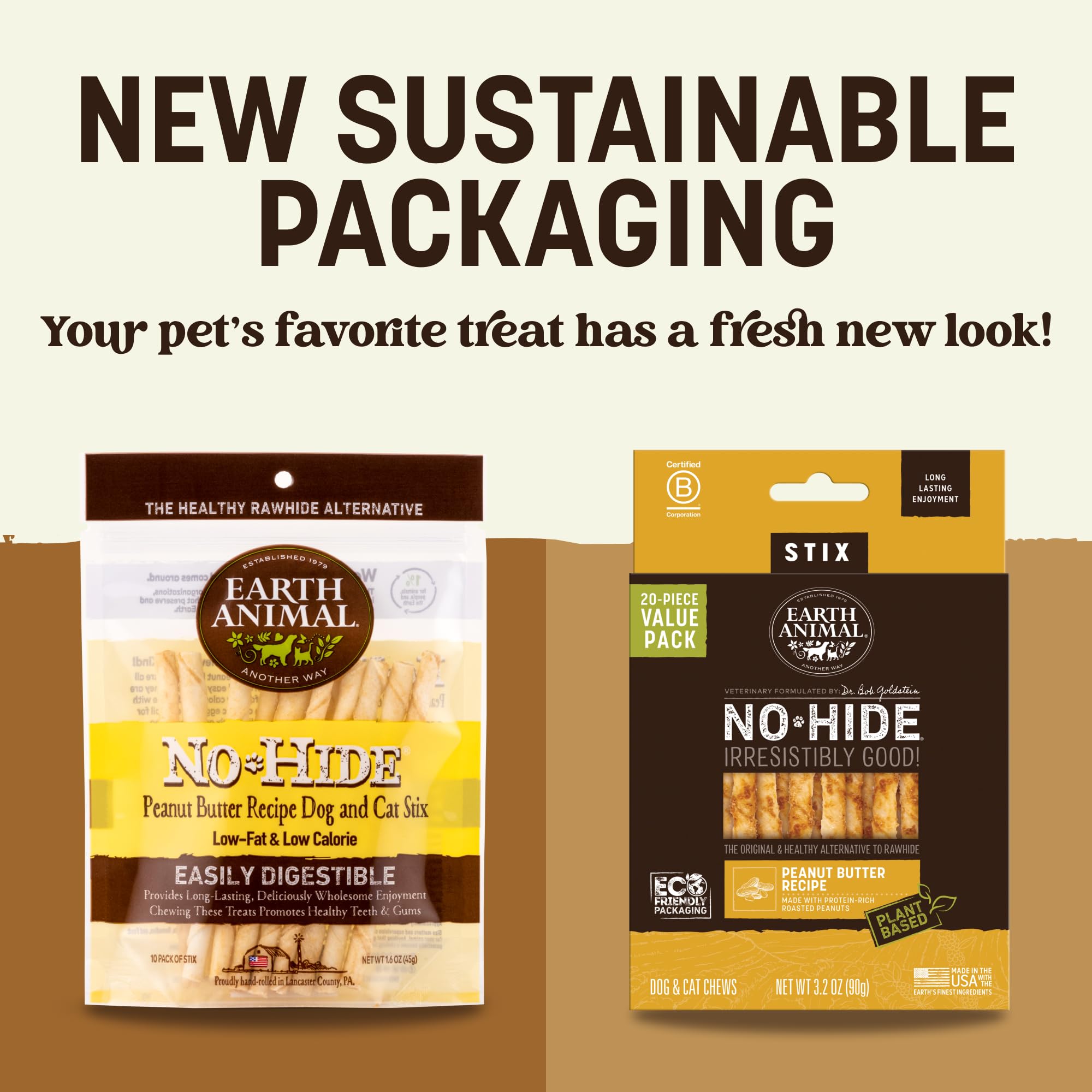 Earth Animal No Hide Stix sabor mantequilla de cacahuate para perros.