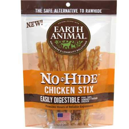 Earth Animal NoHide Palitos de Pollo: snack sin piel para masticación saludable y limpieza dental