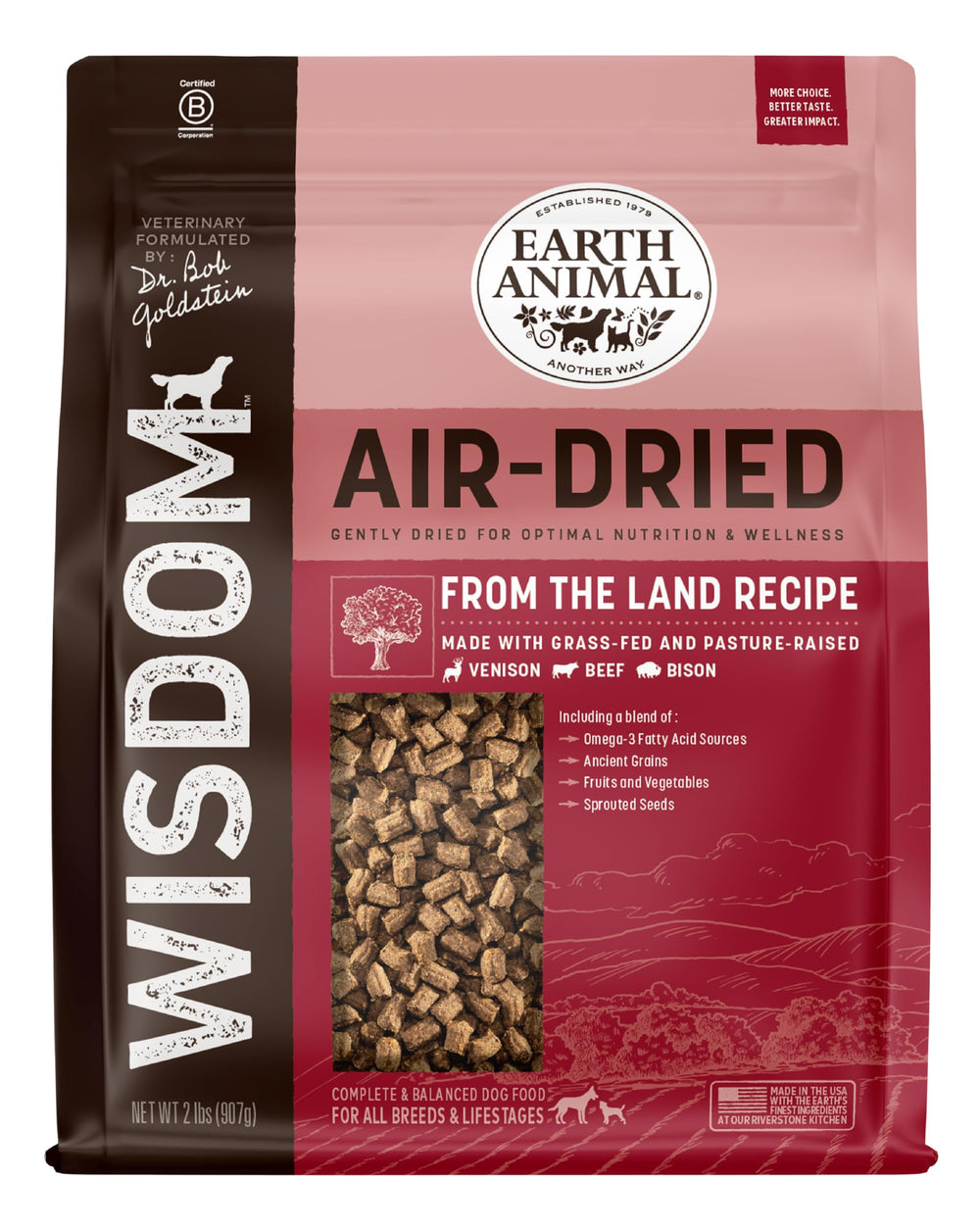 Earth Animal Wisdom: alimento para perros en bolsa, sabor natural.