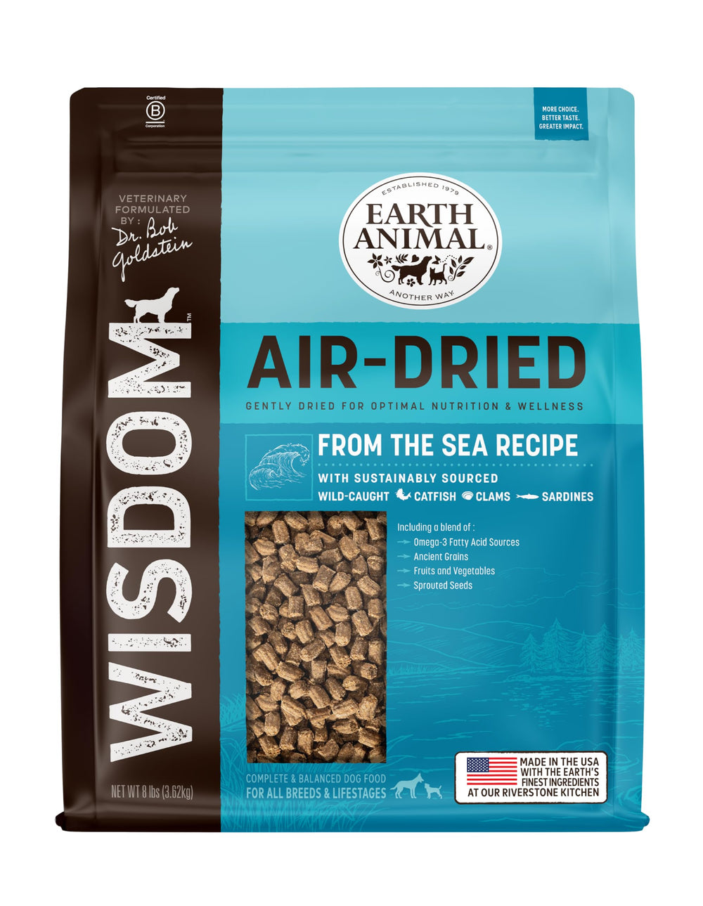 Earth Animal Wisdom bagre: alimento natural para perros, proteína suave para estómagos sensibles.
