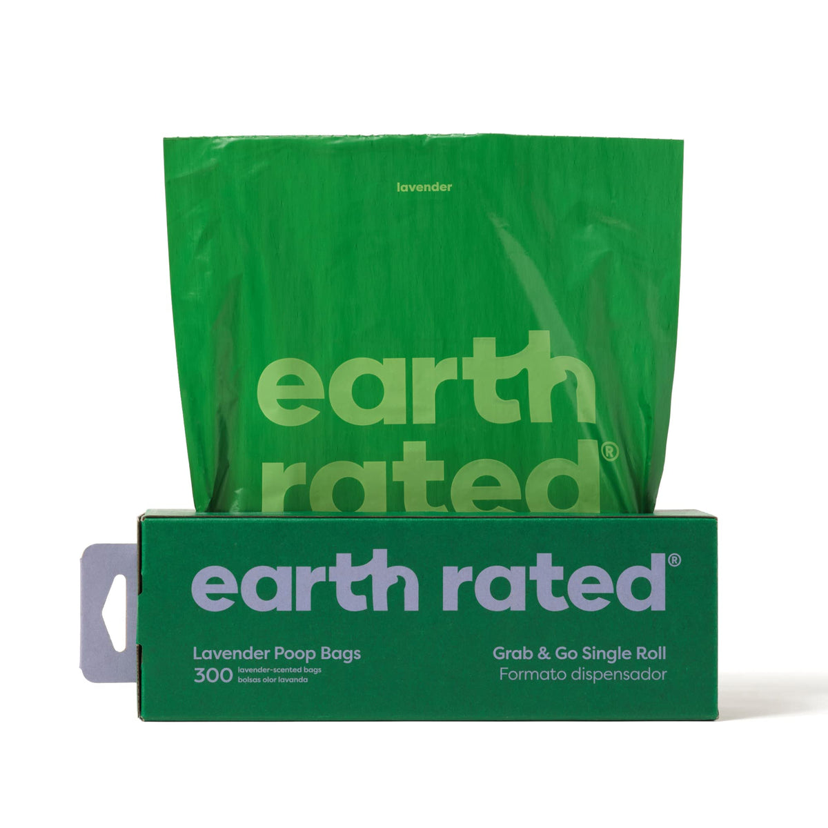 Earth Rated, bolsas para caca de perros lavanda, tamaño 8x13, útiles para paseos.