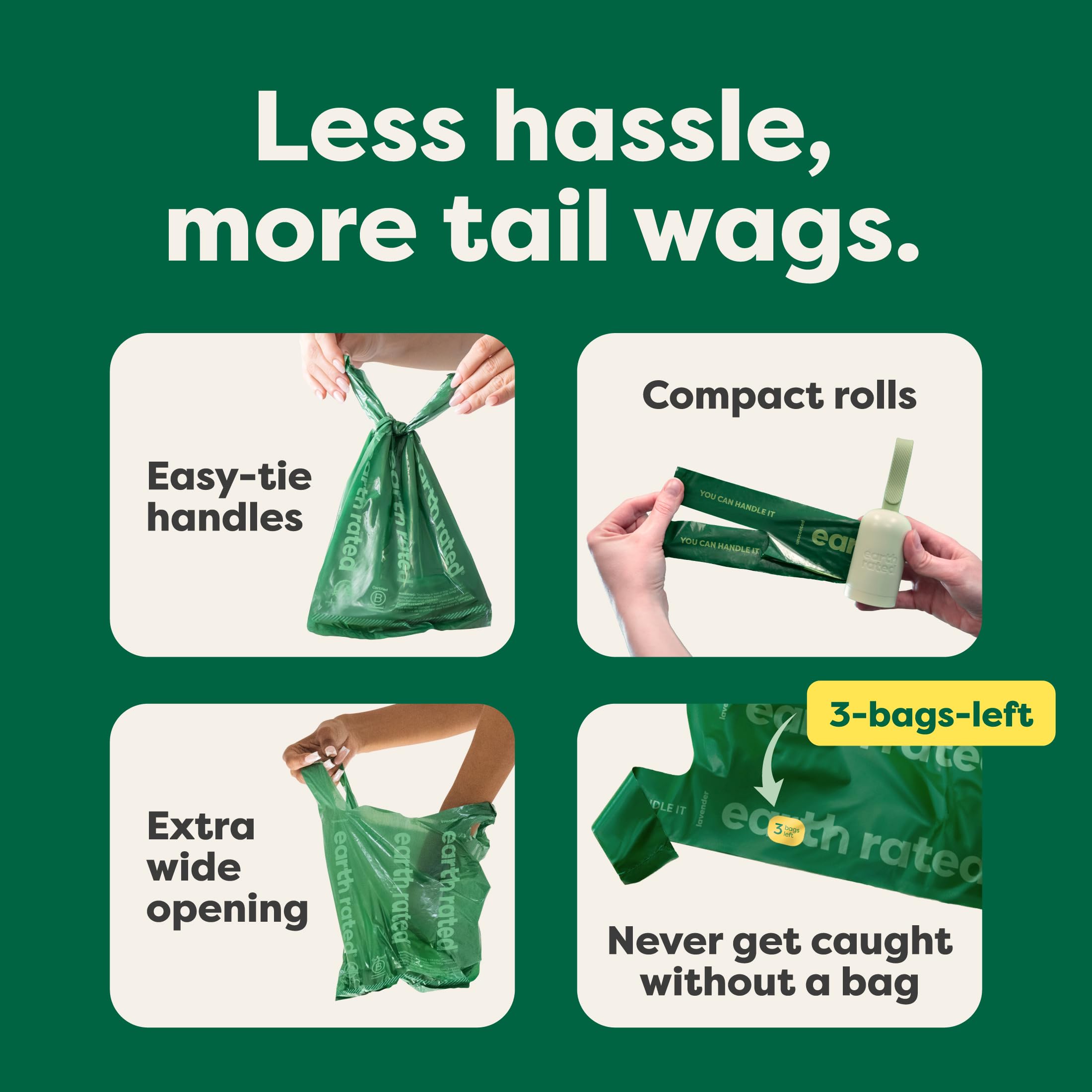 Earth Rated bolsas hechas con plástico reciclado post-consumo para un consumo responsable.