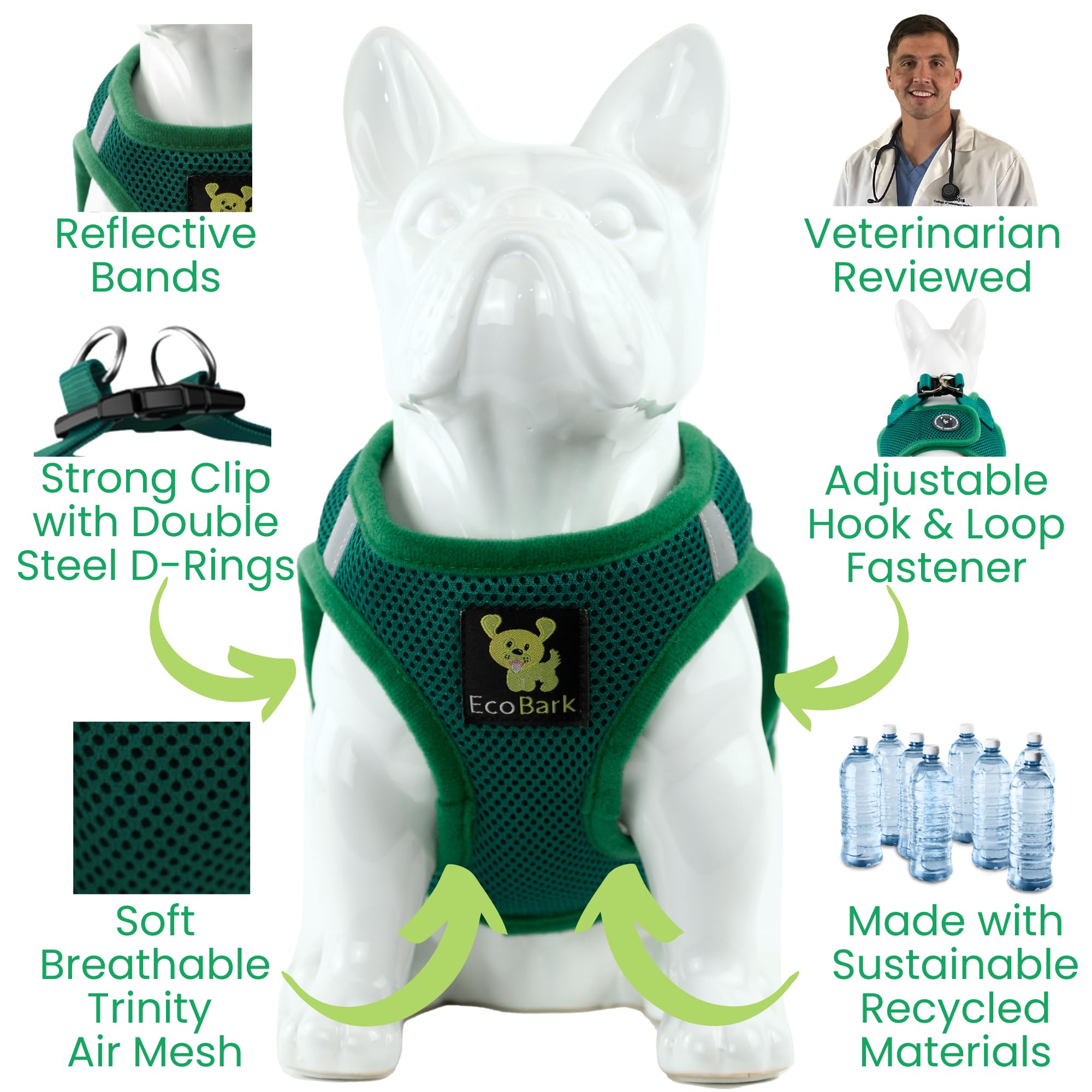 EcoBark arnés con correas recicladas duraderas para uso diario.