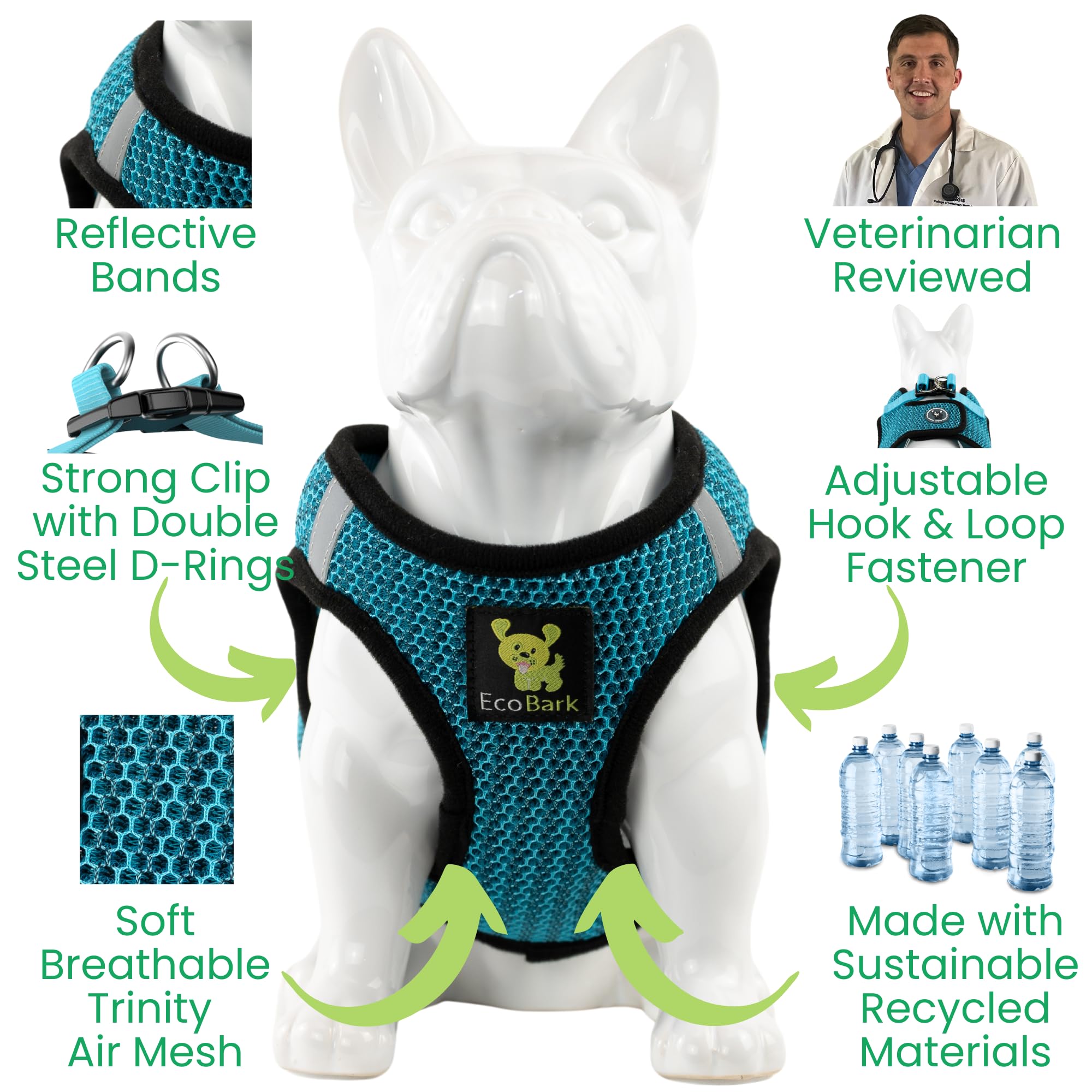 Arnés EcoBark de malla doble, duradera y transpirable.