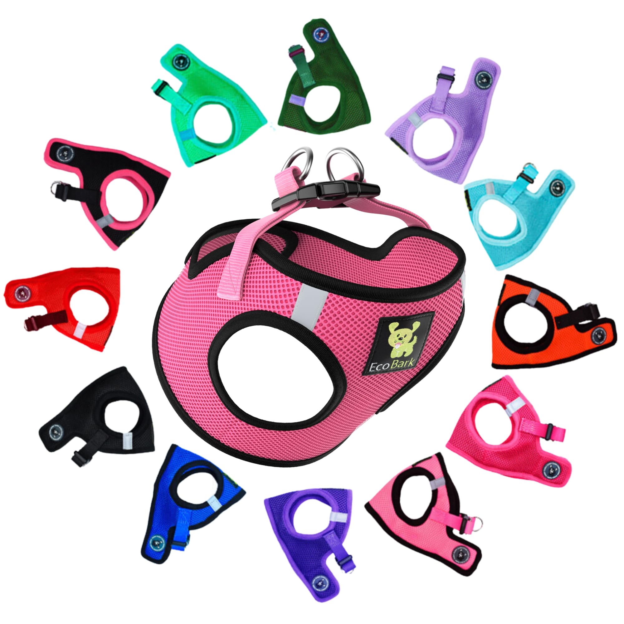 Arnés EcoBark de malla suave en rosa chicle para razas medianas, cómodo en paseos diarios.