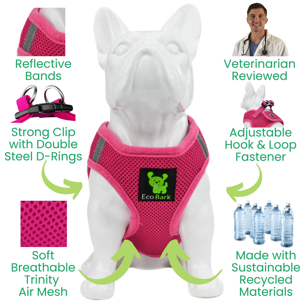 EcoBark arnés rosado mediano ajuste total para un ajuste seguro.