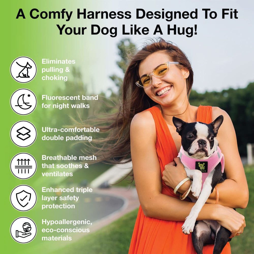 Arnés EcoBark con tecnología antirroce para mayor comodidad durante caminatas.