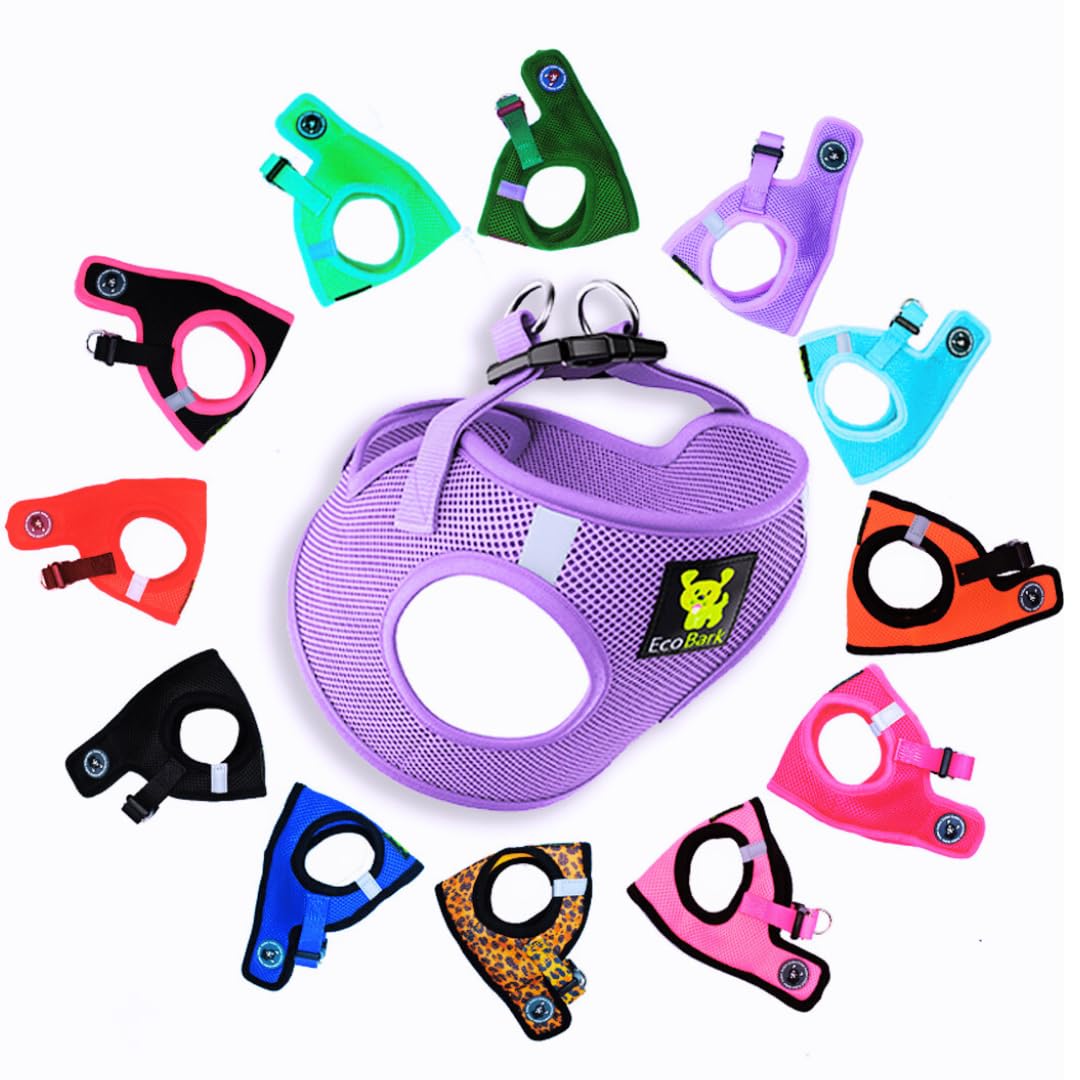Harnais EcoBark lavande à enfiler par l'avant XXXS, pratique pour chiots miniatures.