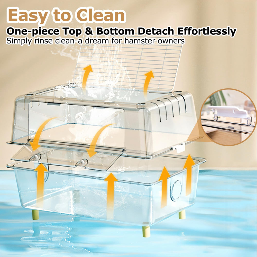 Accesorios ECOCEN: comedero y baño externo para conveniencia.