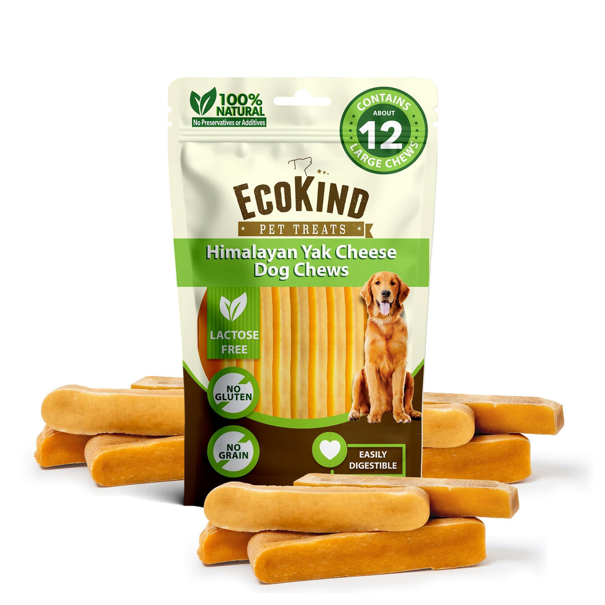 EcoKind Premium Gold Yak Cheese Himalaya: trozos masticables para perros grandes, entretenimiento seguro.