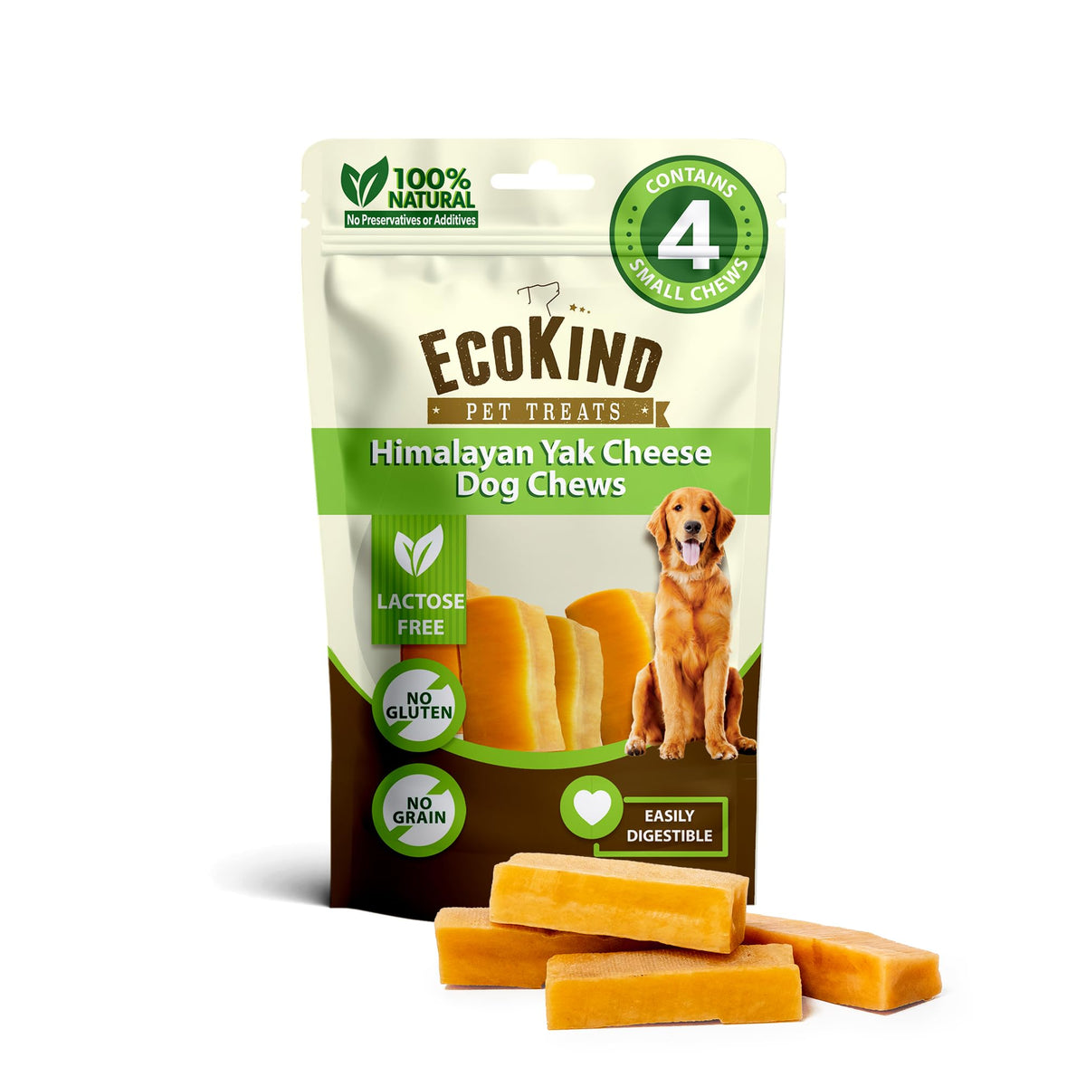 EcoKind Himalayan Gold: hueso yak para perros pequeños, sabor suave y duración prolongada.