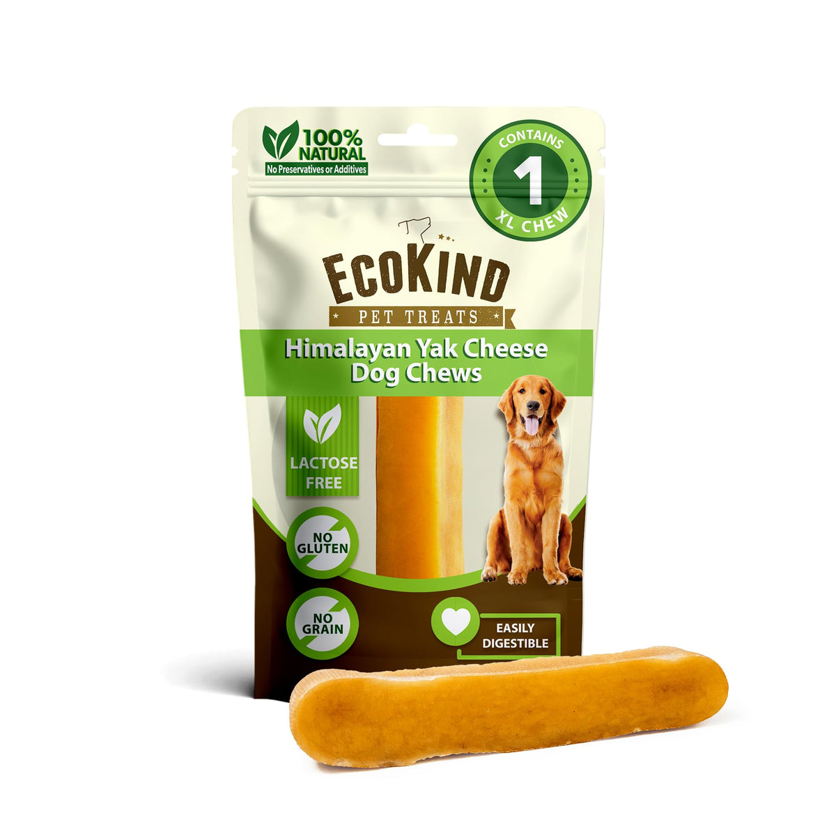 EcoKind Premium Gold Monster Yak Cheese Himalayan, hueso grande para masticadores agresivos y horas de entretenimiento.