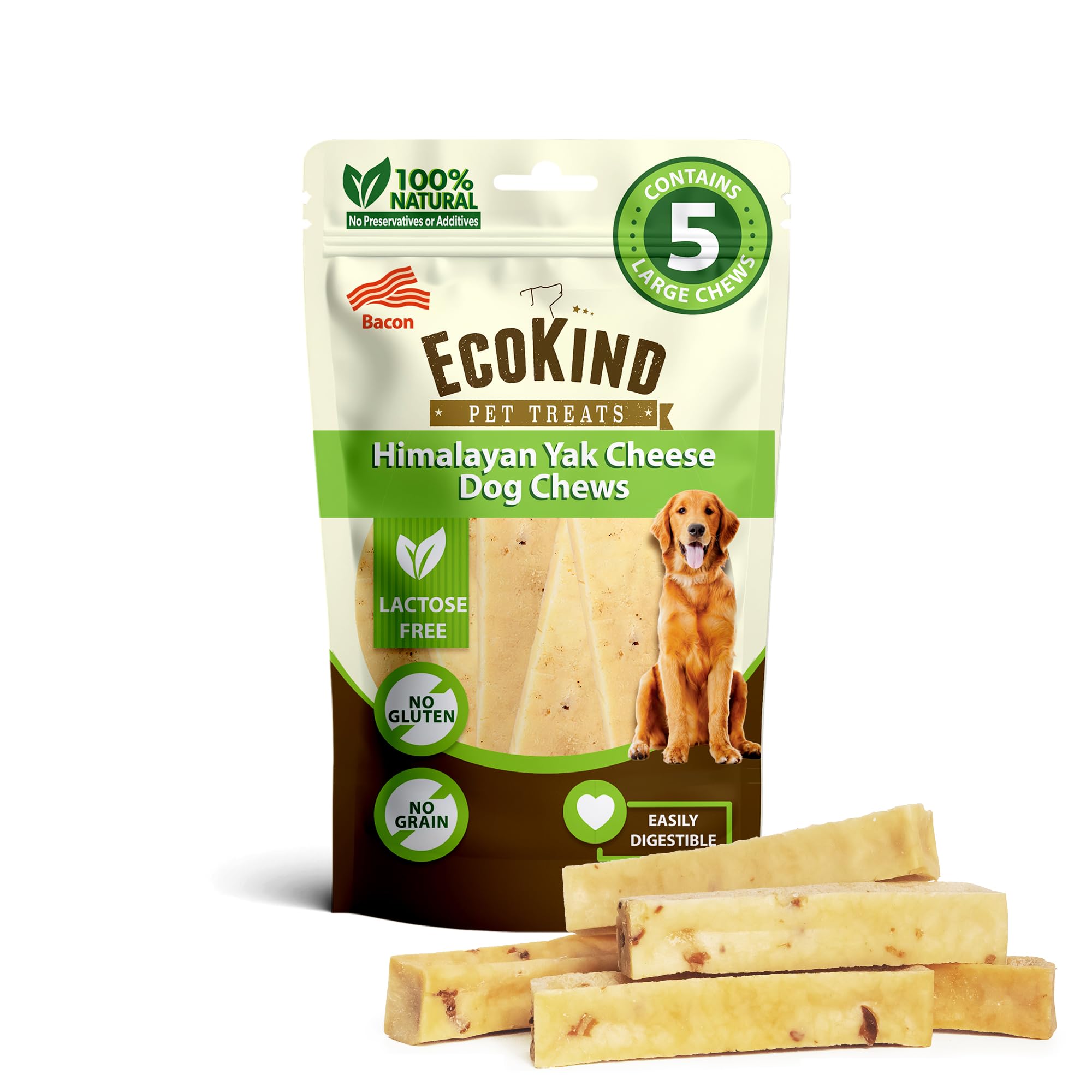 EcoKind Premium Gold Yak Cheese Himalayan mordida de tocino grande para perros grandes