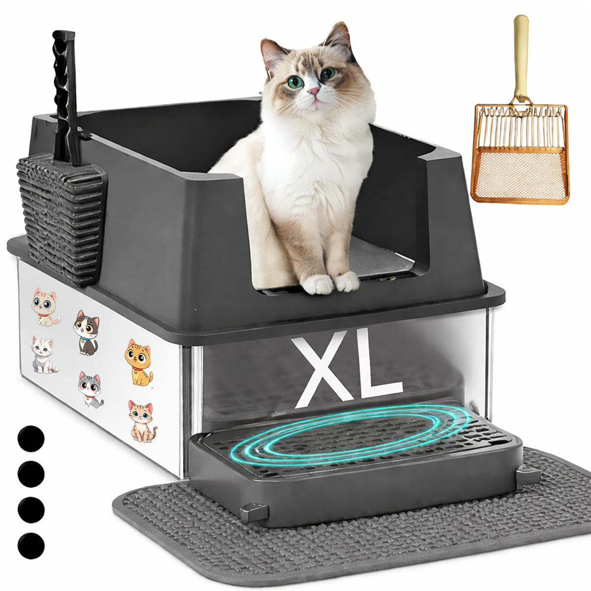 Bandeja Ecsdsvsd de acero inoxidable XL, ofrece amplio espacio para gatos grandes.