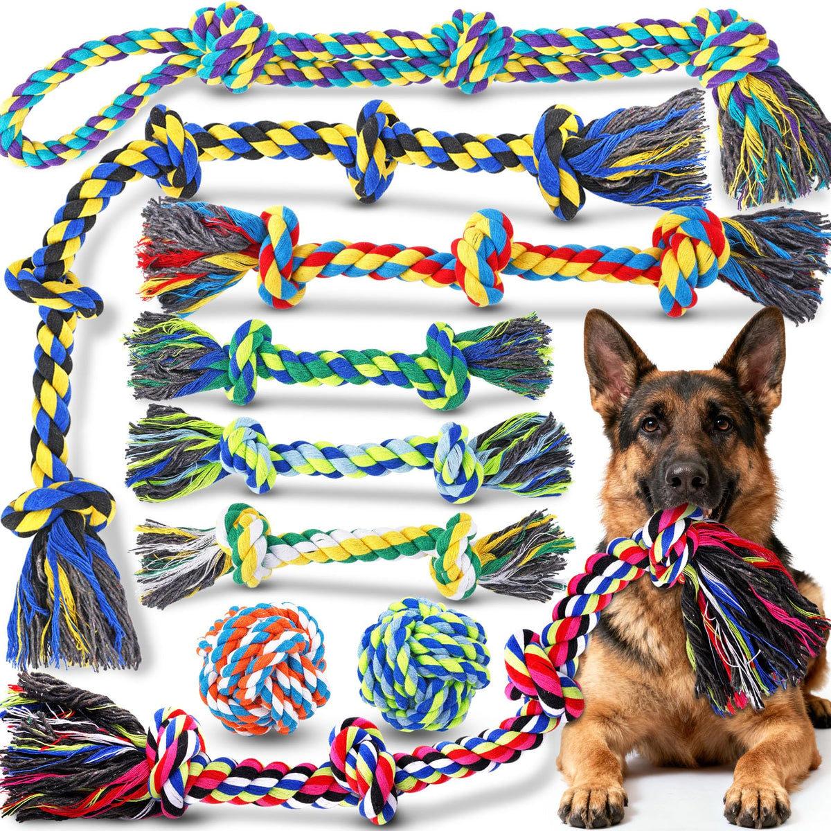 Juguetes de cuerda Eefitoys: paquete de nueve para perros grandes, ideal para tracción y juego.