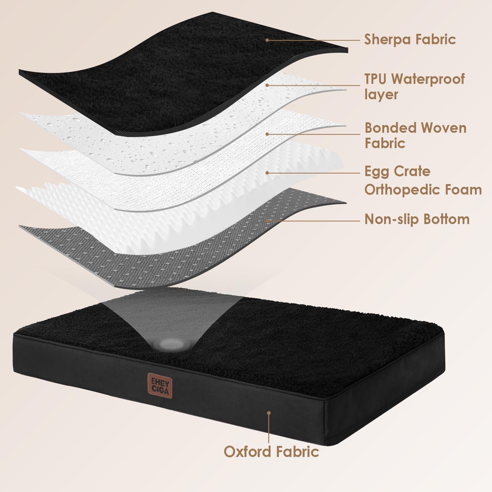 Cama EHEYCIGA XXL con superficie sherpa suave para mayor confort.