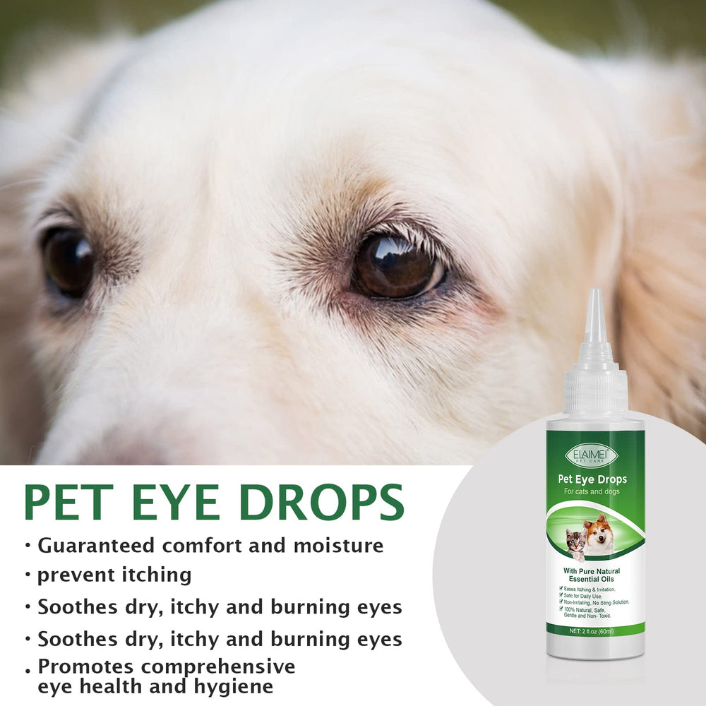 Aplicación de gotas Elaimei para ojos de perros y gatos para cuidado diario.