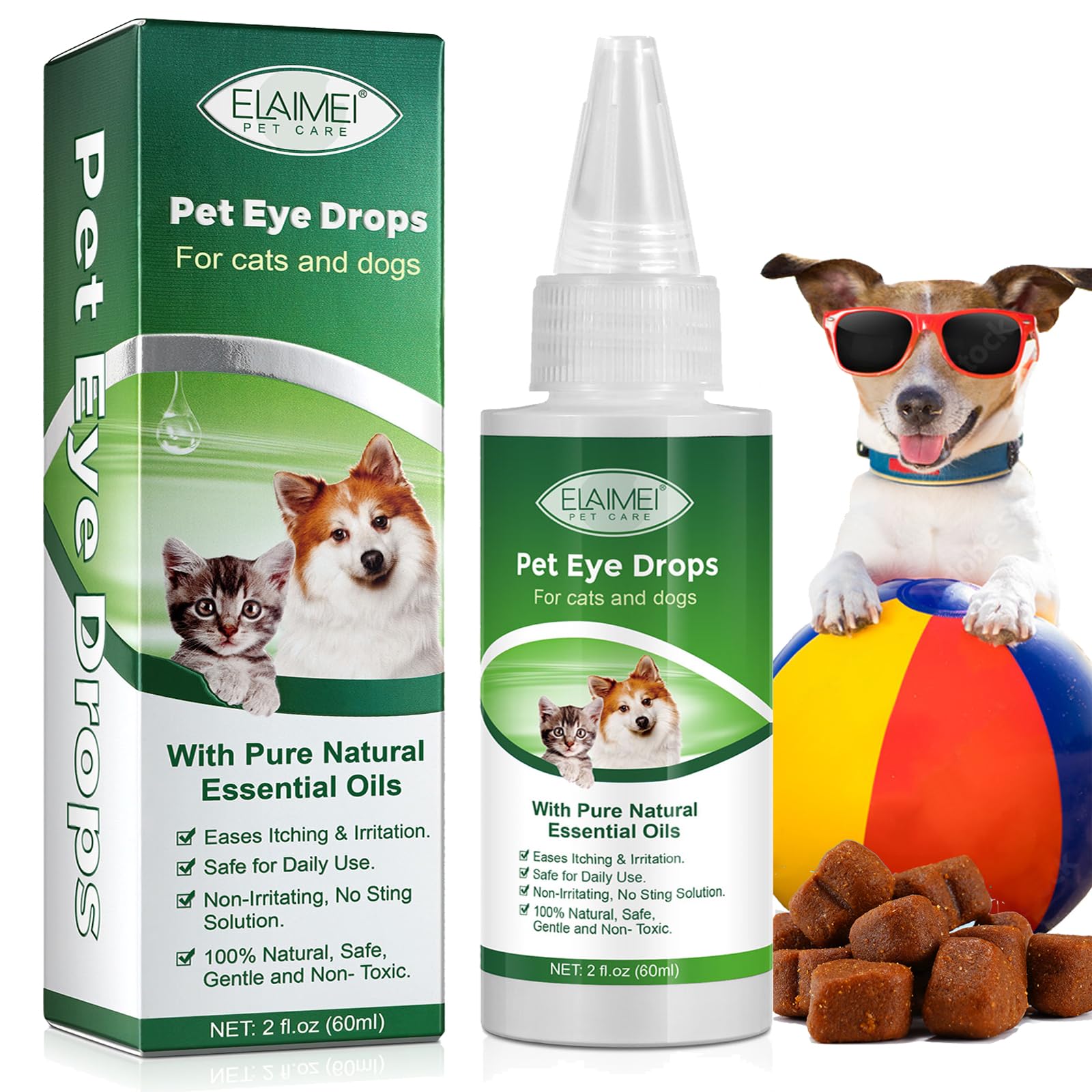 Gotas Elaimei para ojos de perros y gatos en botella para uso diario.