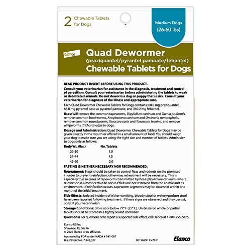 Tabletas sabor res de Elanco Quad Dewormer para perros medianos