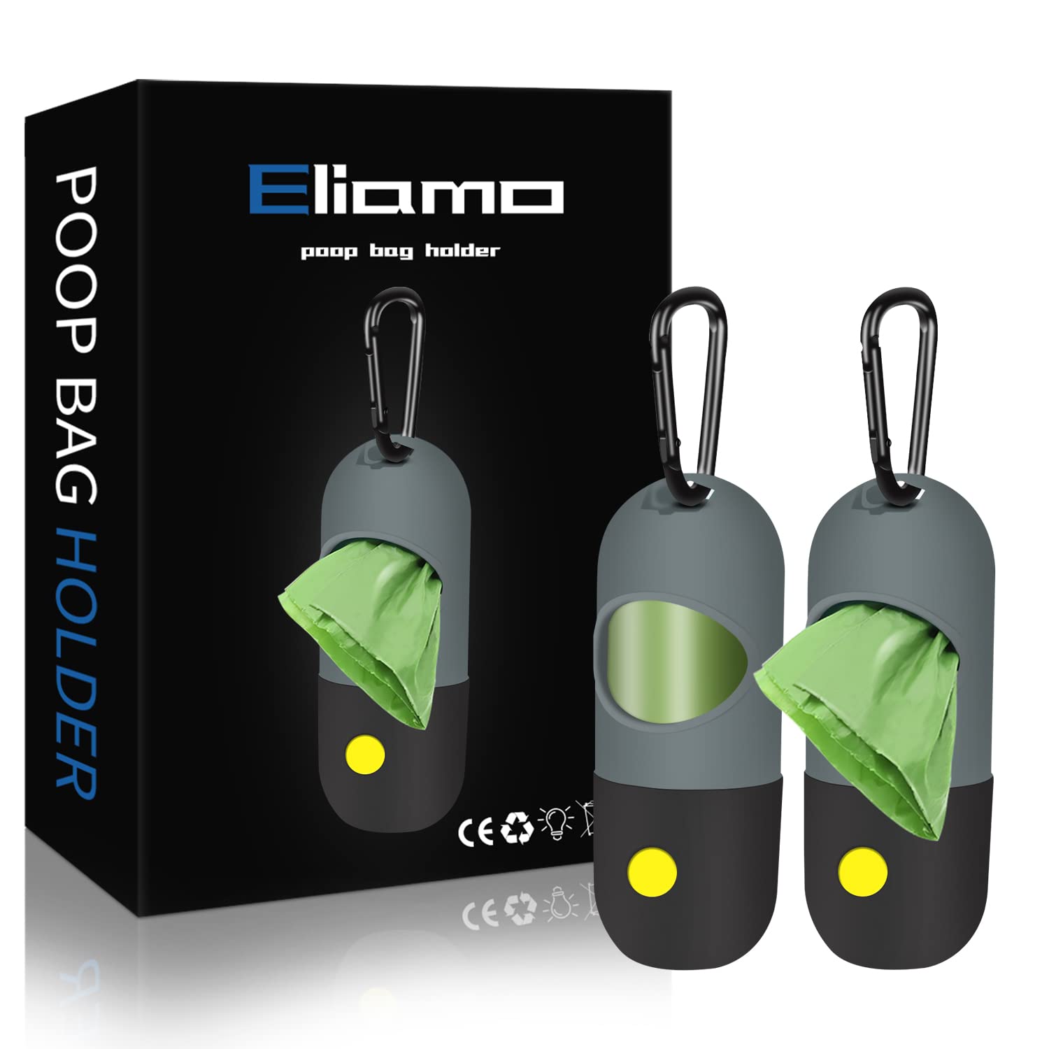 Eliamo dispensador de bolsas con luz integrada, ideal para paseos nocturnos.