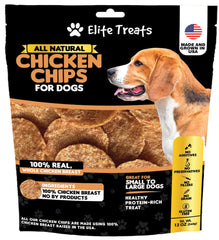 Elite Treats Chips de Pollo 12oz: empaque fresco para entrenamiento diario.