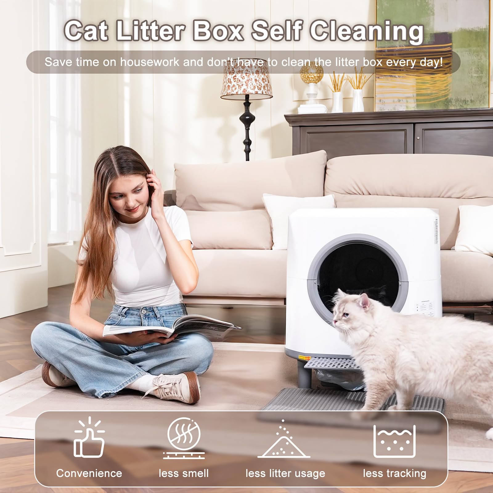 Control por aplicación Ellenpent facilita monitoreo de hábitos del gato.