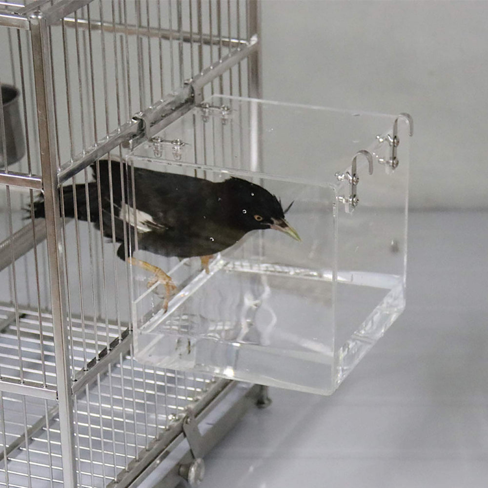 Baño acrílico Enoyoo para loros pequeños, material seguro y duradero.