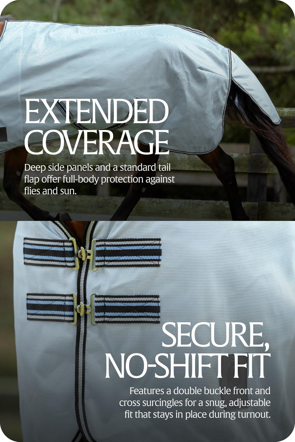 Equinavia Gard Horse Fly Sheet: correas cruzadas para mayor seguridad durante el turnout