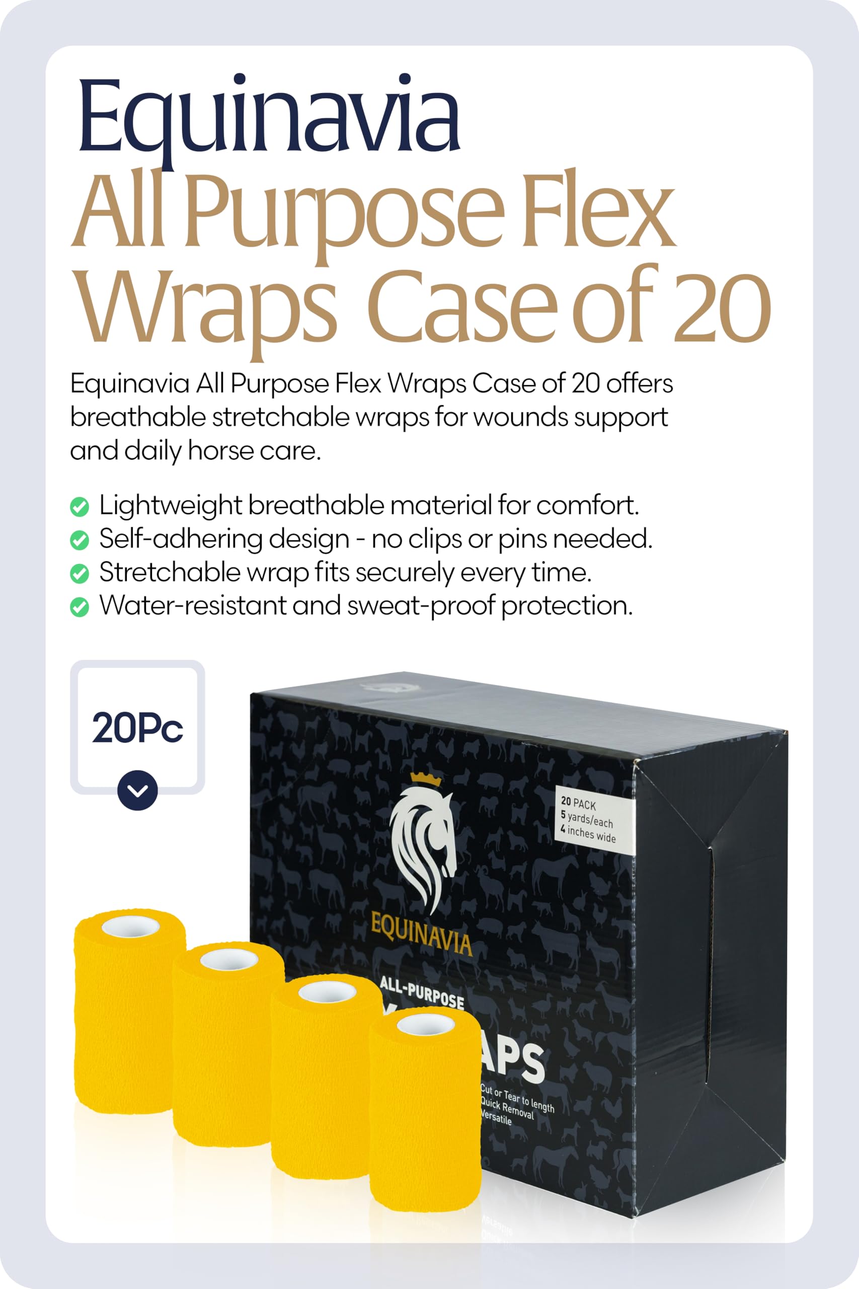 Equinavia pack 20 vendajes autoadhesivos de 4 pulgadas, dispensador incluido