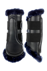 Equinavia Vali Ultra Fleece Brushing Boots: exterior de cuero sintético azul marino para protección fiable.