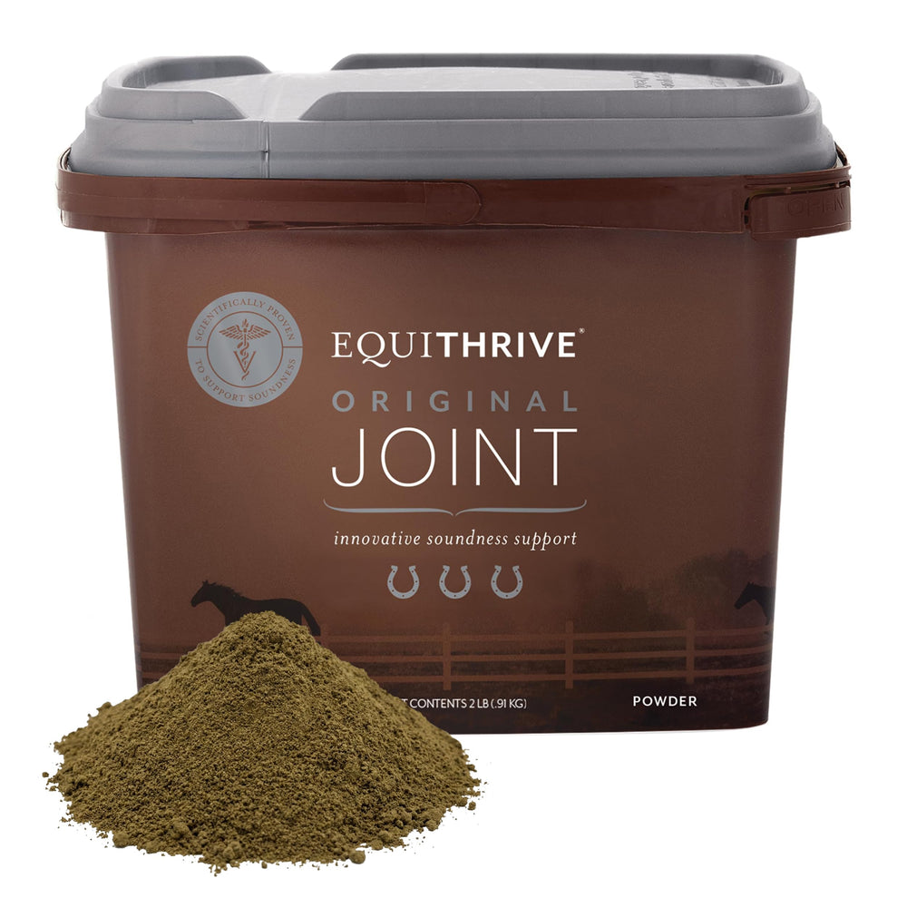 Equithrive Original, botella de polvo con resveratrol para movilidad potencial en caballos