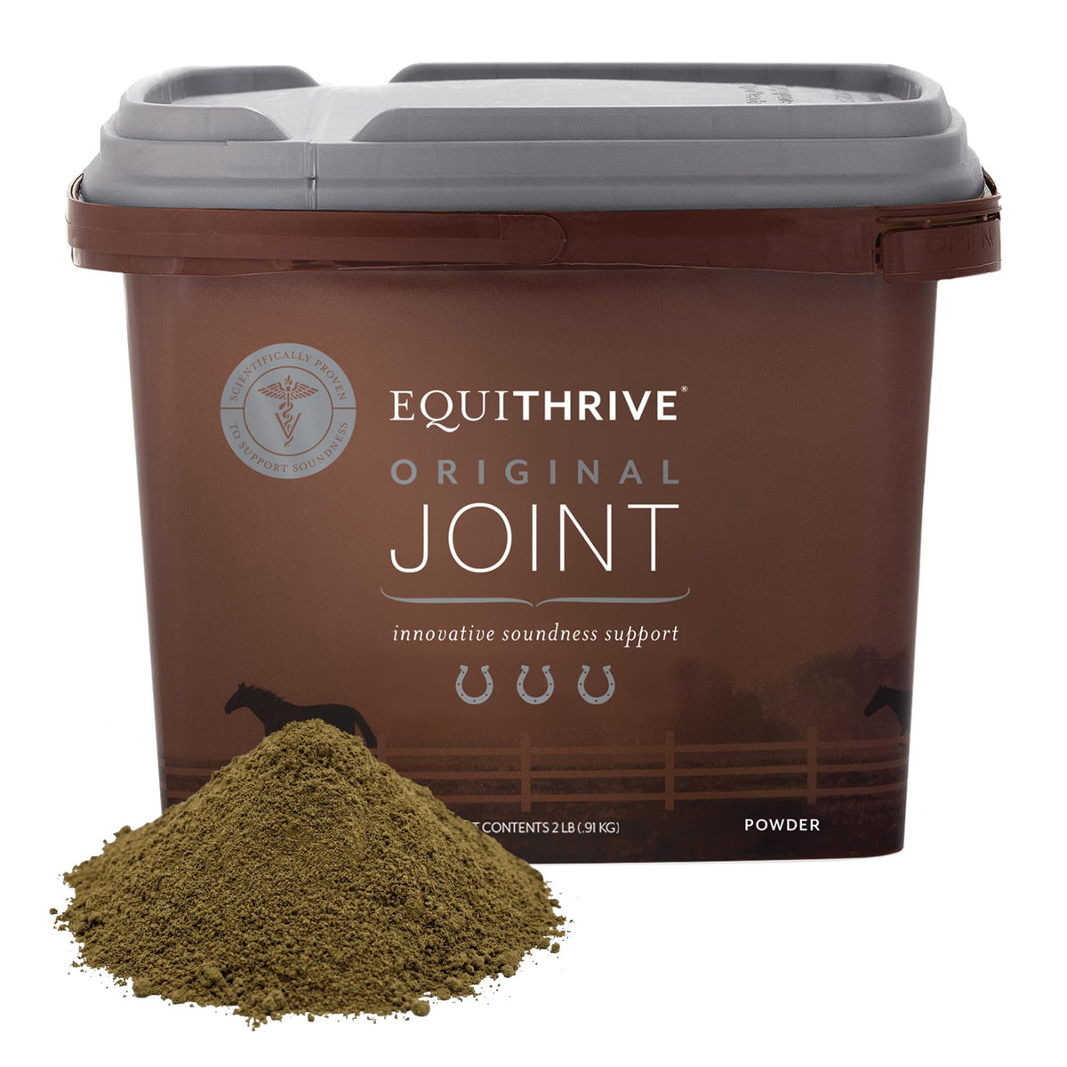 Equithrive Original, botella de polvo con resveratrol para movilidad potencial en caballos