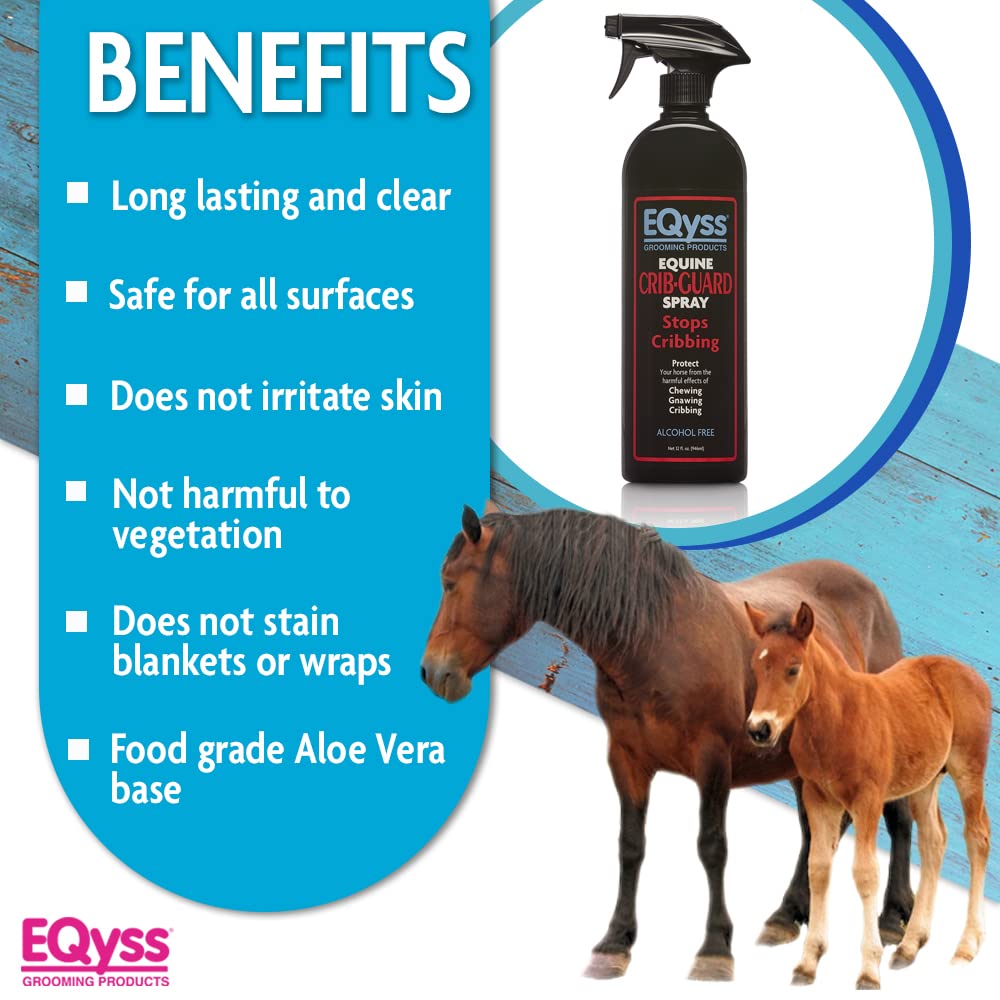 Eqyss Crib Guard Spray para caballos, se seca claro en cualquier superficie.